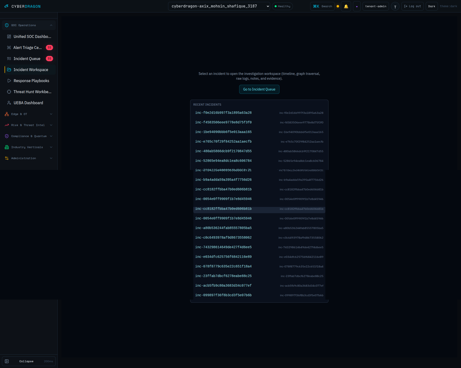 CyberDragon Incident workspace