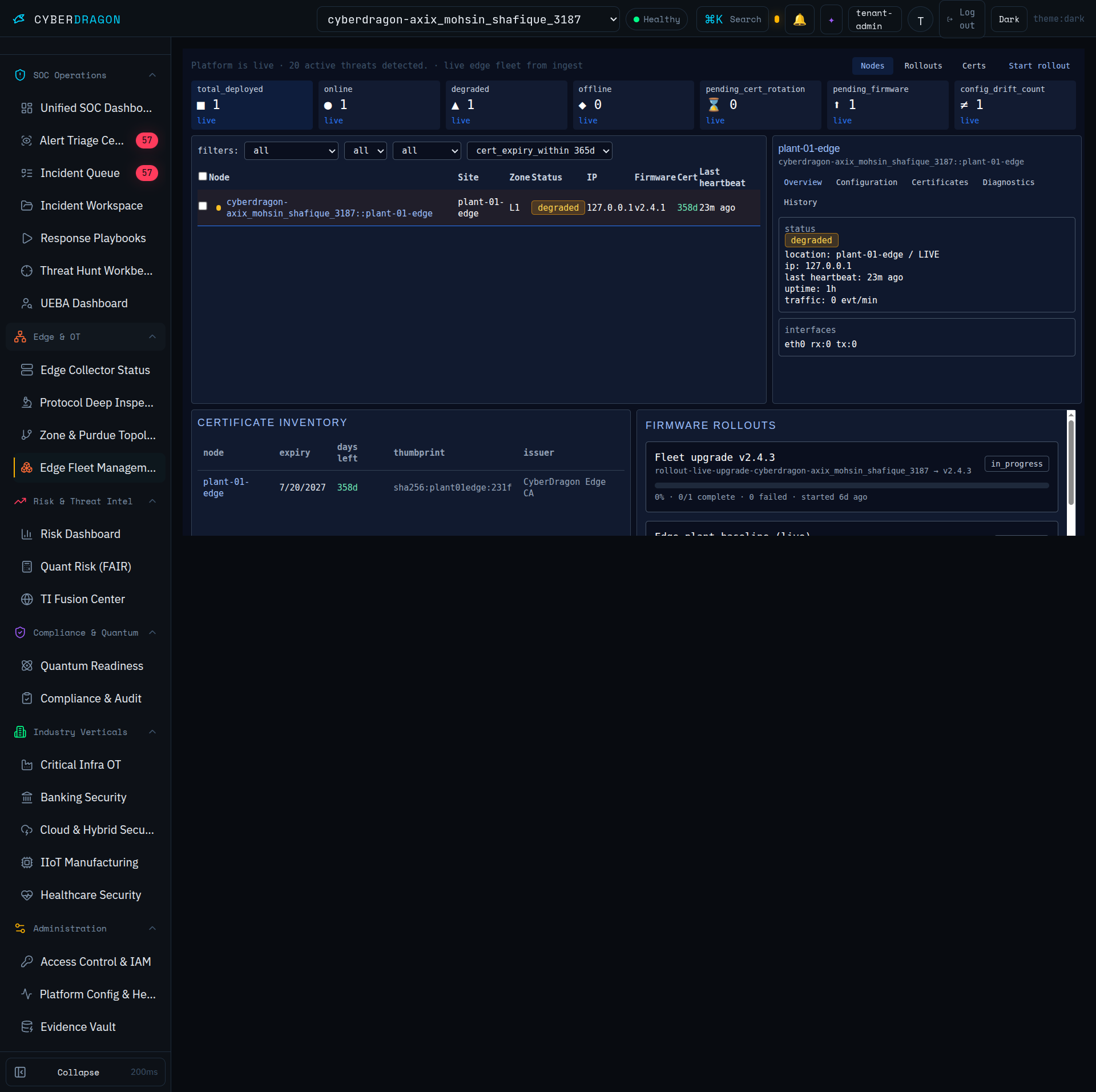 CyberDragon Edge fleet management dashboard