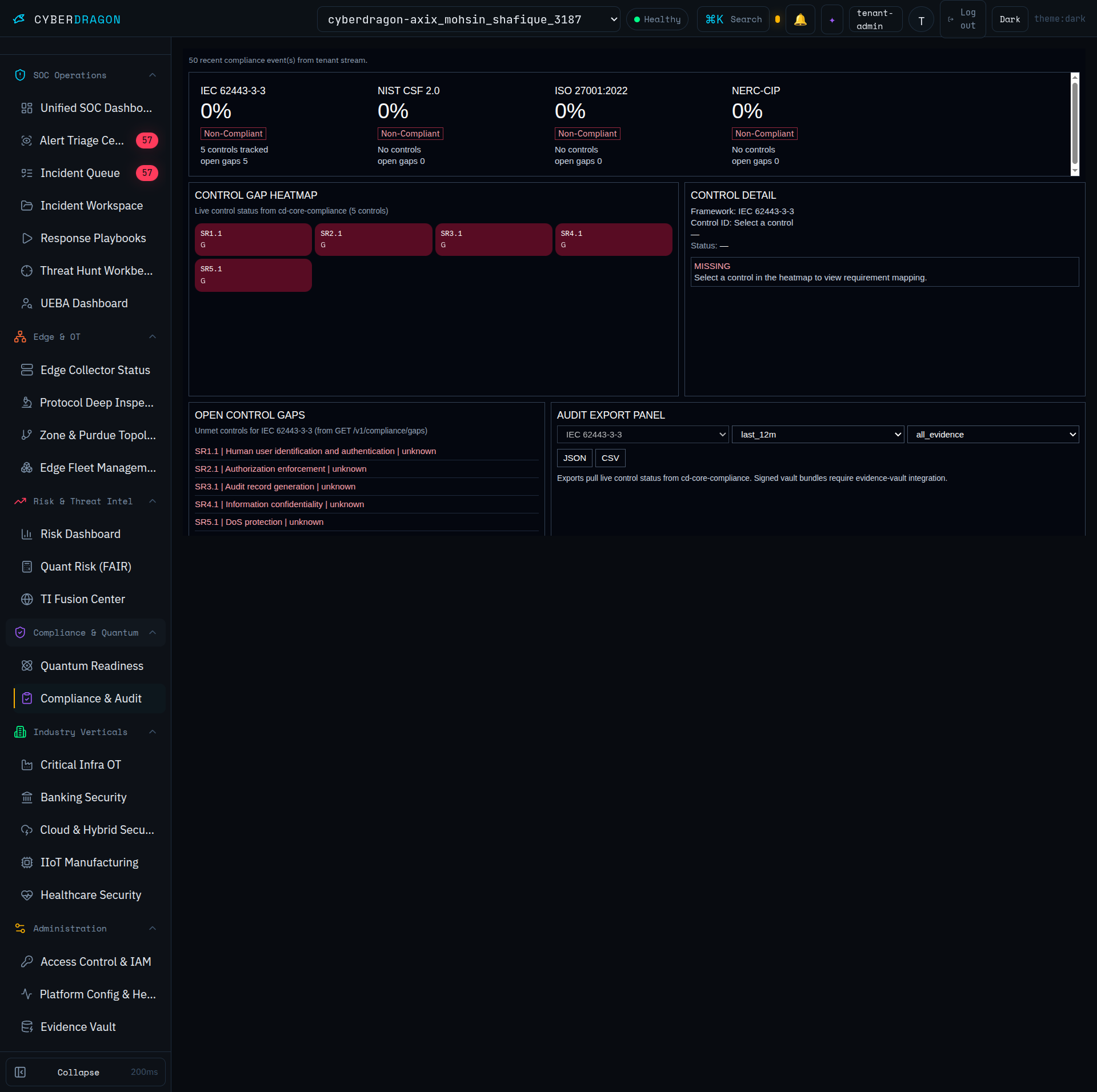 CyberDragon Compliance and audit dashboard