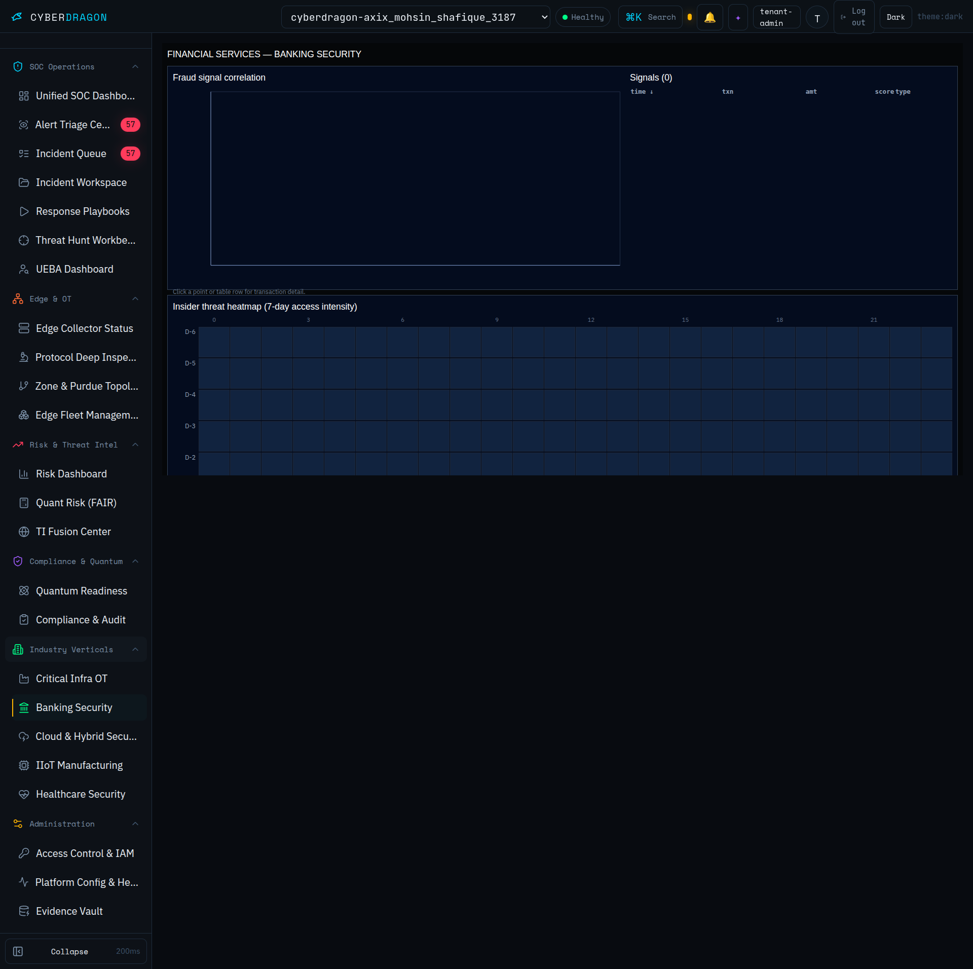 CyberDragon Banking security dashboard