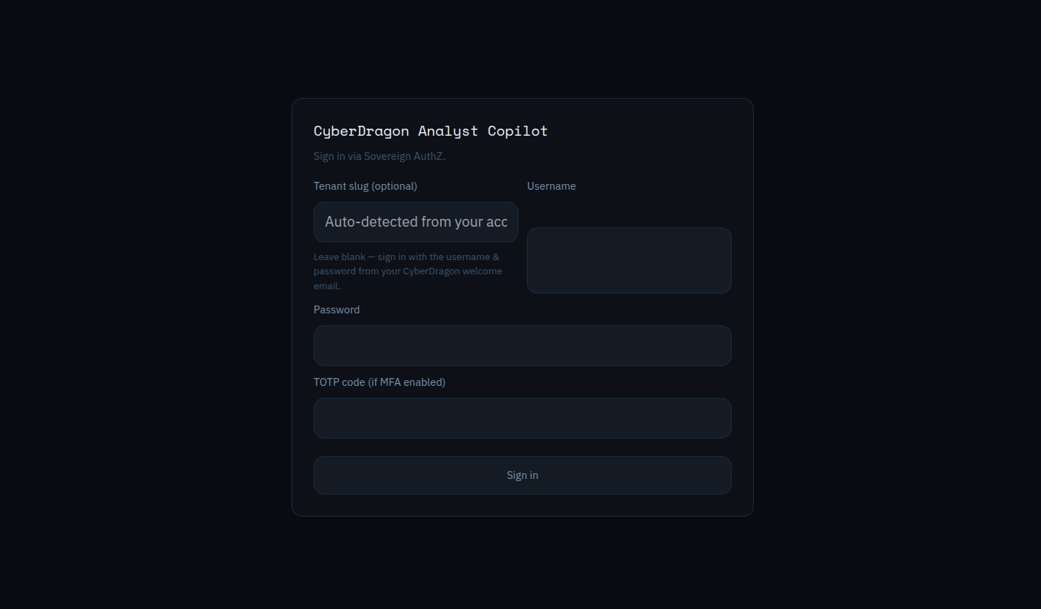 CyberDragon Analyst Copilot login